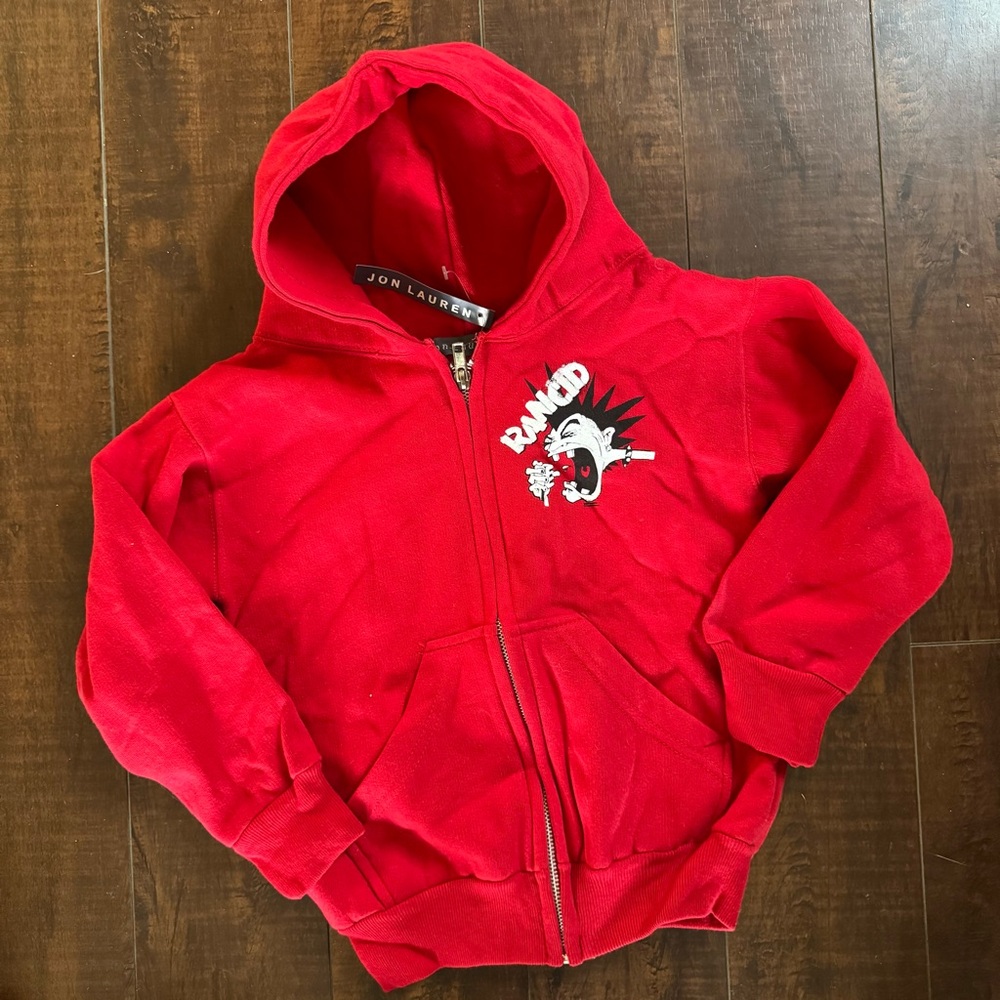 NWT Rancid Kids Red Graphic Zip Hoodie Youth 5-6